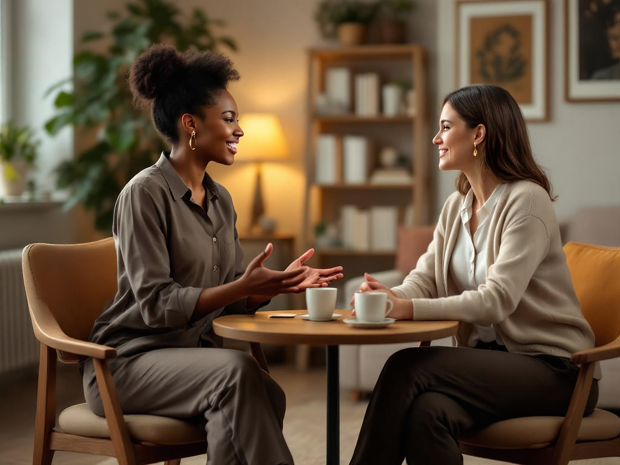 Two women in conversation in a therapist office